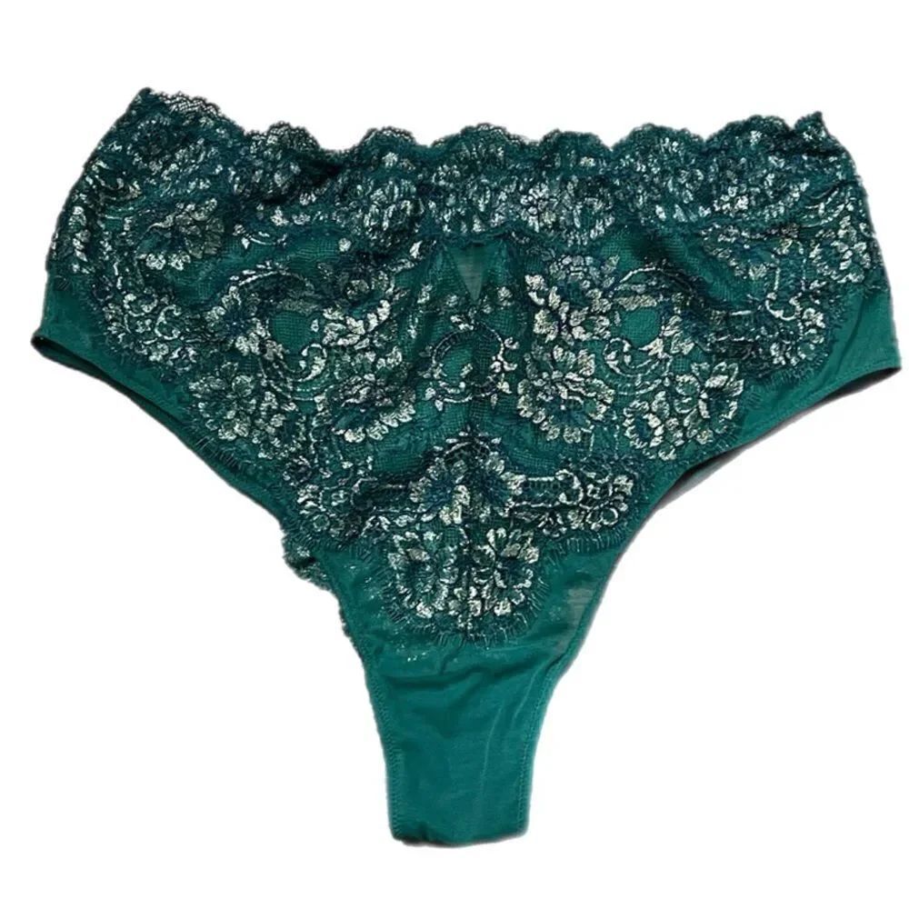 Victorias Secret Dream Angels High Waist Cheeky Metallic lace panty Green / gold